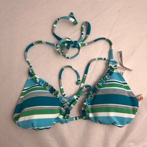 Hobie blue lined cup tie neck and back bikini top